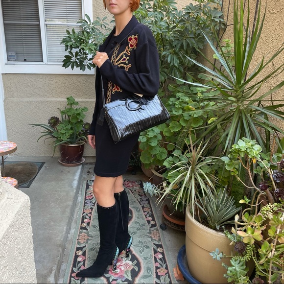 Versace Black Heeled Boots with Colorful Embroidery - Picture 8 of 16